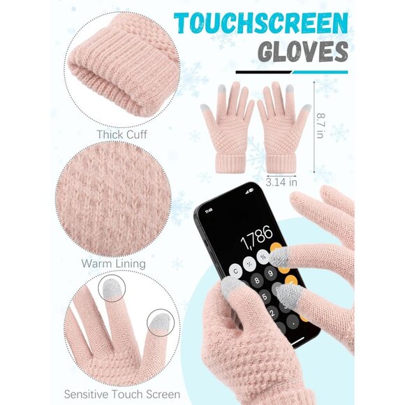 Women Pint Knit Beanie Hat, Gloves, Scarf & Ear Warmer Set - Winter - Picture 3 of 7